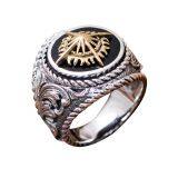 Thai Sterling Silver Brass 2 Tone Sunlight Engraved Retro Men Ring (059186)