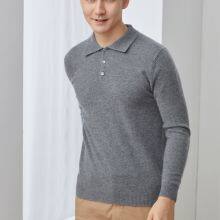 Cashmere Sweater Men's 100% Pure Pullover Cashmere Sweater With Polo Collar thumbnail-2