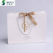 Luxury ribbon handle boutique shopping packaging euro tote white cardboard paper gift bags