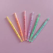 Good Quality Factory 6 Color Pastel Color Fluorescent Highlighter Double Tip Twin Marker Watercolor Pen for Children Student Art thumbnail-2