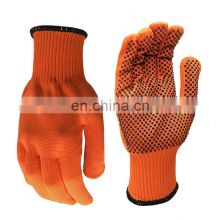 Orange gloves polyester Liner with single Sides PVC Dots Coated Safety Working Gloves