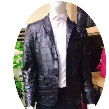 Crocodile Leather Jacket Slim Fit Casual Korean Style Black Leather Jacket