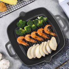 Griddle Pans Pre-Seasoned Cast Iron Square Grill Pan With Double Loop Handles for Grill Steak and Veggies Black 10 Inches thumbnail-5