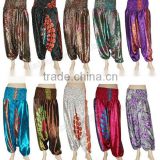 High Waisted Lightweight Sari Made Harem Pants Printed Silk Trousers