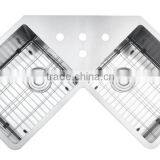 Stainless Steel 304 Double Bowl Kitchen Sink Corner Sink Above Counter thumbnail-1