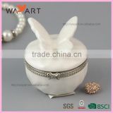 Elegant Ceramic Round Ring Box With Silver Plated Lock