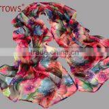 100% Polyster Chiffon Stole Scarf and Shawls for Sexy Ladies Girls Women Floral Check Printed Pattern thumbnail-2