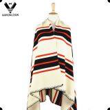 Women Wool Acrylic Blended Stripe Pattern Knitted Poncho thumbnail-1