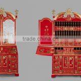 Antique Hand Carved Classic Curio Cupboard Inlaied Seasell Mosaic, Gold Gilding Wooden Display Cabinets With Flowers Paint Motif thumbnail-2