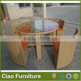 Round Clear Glass on Top Rattan Table Set thumbnail-1