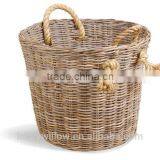 Cylinder Rattan Gery Laundry Basket With Hemp Ropes Handle thumbnail-1