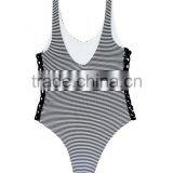 Ladies Black and White Stripe and Side Braid One-piece Swimwear thumbnail-4