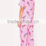 Custom Full Print Women Long PJ Set All Over Print Ladies Sleepwear Pink Ice-cream Print Pajamas Set thumbnail-2