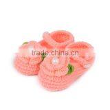 Green Leaves Embellished Hand Made Crochet Knitting Flower Girl Shoes thumbnail-2