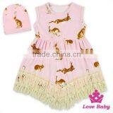 48BQA142 Lovebaby Easter Days Outfits Garments Printed Rabbit Sleeveless Baby Festival Dress Patterns With Same Fabric Hat thumbnail-1