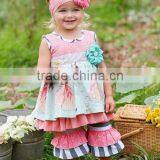 Smocked Children Clothing Wholesale Kids Plain Ruffle Clothes Set Little Girls Outfits for Fall thumbnail-4