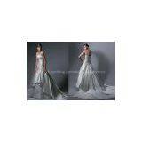 High Quality Organza Lace Appliqued Beaded Big Trail Bridal Wedding Gown Custom Made thumbnail-1
