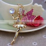 Gold plated cute multi color angle pendant keychain/rhinestone wings personlized keychain/crystal angel keychain