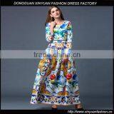 Women Long Sleeve Floral Printed Beach Maxi Dress Ladies Plus Size Party Cocktail Dresses thumbnail-1