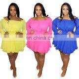 LAITE D2069 Amazon Hot Sales Women Autumn Solid Color Off-shoulder Plus Size Casual Dresses Plus Size Clothing thumbnail-1