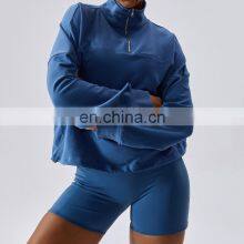 Quarter Zipper Loose Pullovers Women Factory Sales High Neck Soft Sweatshirt Hoodies thumbnail-4