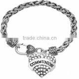 Genuine Austrian Clear Crystal "COMMUNION" Charm Chain Link Bracelet thumbnail-1