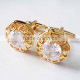 Pearl Artificial Diamond Rhinestone Golden Cufflinks