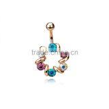 Multi Color Gems inlay Garland Dangle Belly Button Naval Ring.