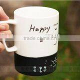 Creative Hot-selling Fashion Starbuck Black and White Meaage Promotional Gift Ceramic Office Mug With Lid Spoon and Wiring Pen thumbnail-1