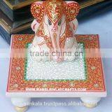 Marble Painted Chowki Ganesha Gift Items thumbnail-1