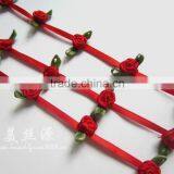 Mini Satin Ribbon Rose Trim With Leaves thumbnail-3