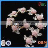 Newest Pink Roses Decorative Rhinestone Chain Trim thumbnail-1