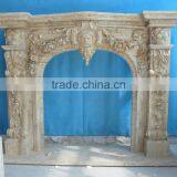 Beige Travertine Marble Fireplace Mantel Surrounding thumbnail-1