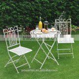Bistro Set White With Foldable Table and Chairs Outdoor Furniture thumbnail-1