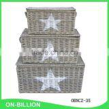 Set of 3 Colored Grey Wicker Storage Basket With Lid thumbnail-1
