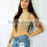 Womens Ladies Suede Top Junior Sexy Clubwear Casual Boho Crop Top thumbnail-2