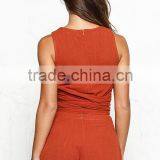 Cotton & Linen Fashionable High Low Crop Tops And Shorts Women Two Piece Sets thumbnail-5