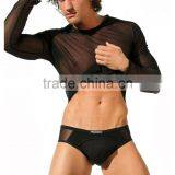 Custom Mens Tops Tee T Shirt Transparent Mesh T-shirt Long Sleeve Undershirt Quick Dry GYM Sport Singlet Clothing ( Not Include thumbnail-3