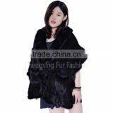 CX-B-M-15 Ladies Latest Kintted Real Mink Fur Woman Fashion Black Fur Shawl thumbnail-2