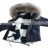 Myfur Latest Design Kids Jeans Parka With Sheep Shearing Fur Lining And Raccoon Fur Hooded Parka for Children thumbnail-3