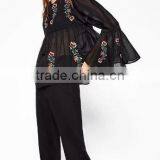 Runwaylover EY2375B 2017 Fashion Women Flare Sleeve Chiffon Embroidery Blouse thumbnail-1