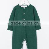 Green Cotton Blend Round Neck Plain for Winter Season Custom Baby Romper thumbnail-2