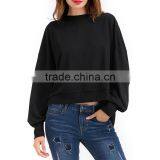 Women Black Contrast Bowknot Dip Back Split Side Sweatshirt thumbnail-1