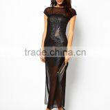 Holographic Bodycon Dress With Sheer Maxi Overlay thumbnail-1