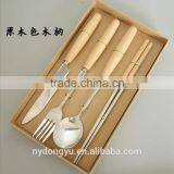 Wood Handle Stainless Steel Chopstick Spoon Fork 4-piece Set /jgwgd Wood Handle Chopsticks Knife Spoon Set/ Fancy Dinnerware