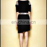 Sexy Lady High Quality Knitted Shift Dress With Sliver Belt and Short Sleeves thumbnail-3