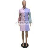 New Office Lady Plus Size Women Female Color Matching Elegant Shirt Dress thumbnail-6