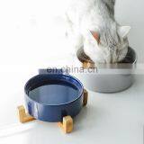 Pet Ceramic Bowl With Bamboo Fiber Frame Cat Dog Pet Food Feeder thumbnail-1