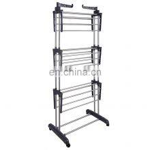 Foldable 3 Tier Rolling Collapsible Clothes Drying Rack Stand Indoor Outdoor Dark Grey Metal Laundry Rack thumbnail-5