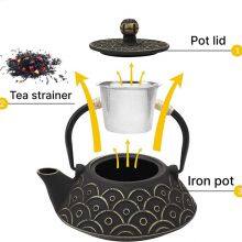 Chinese Classic Japanese Water Brewing Tea Pot Home Health Black 800ml Fish Scale Cast Iron Teapot With Filter thumbnail-3
